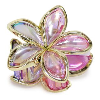 Pinza Grande De Plástico Flor Hawaiana En Colores Metalizados Bicolor Línea Dorada 7.5 Cm | XH7300