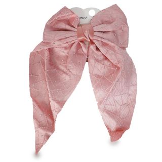 Pico Garza De Metal Con Moño Grande De Tela Grabado Líneas Y Piedras Colores 21 Cm | XH7183