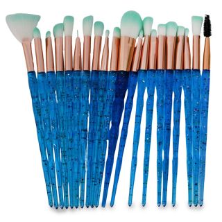 Brochas De Acrílico Color Azul Delgadas Con Glitter Para Maquillaje Varios Modelos 19.5 Cm | HSB-2534