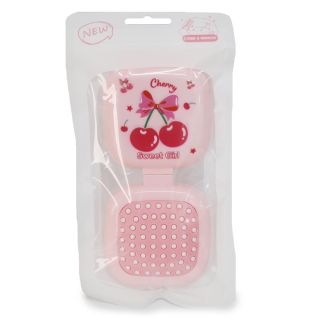 Cepillo Compacto Cuadrado Con Espejo De Bolsillo Con Estampado Cerezas Cherry 6.5 Cm | XQ-18-764