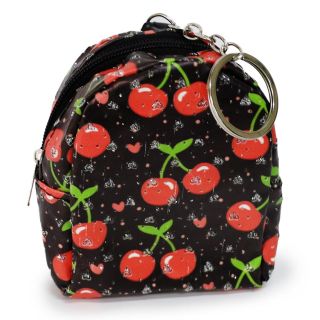 Monedero Grande Ovalado De Vinil Llavero Estampado Cerezas Cherry Con Brillos 9.5 Cm | XQ-18-767