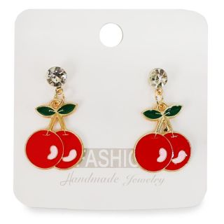 Aretes De Metal En Color Dorado Con Figura Cerezas Cherry Y Piedra Modelos 2.5 Cm | XQ-18-786