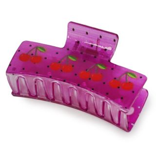 Pinza De Plástico Rectangular Colores Transparentes Estampado Cerezas Cherry 8.5 Cm | XQ-18-788