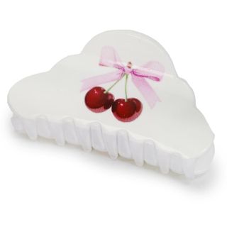 Pinza De Plástico Ovalada En Varios Colores Estampadas Cerezas Cherry Con Moño 8.5 Cm | XQ-18-788