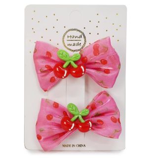 Picos Garza De Metal Chicos Con Moños De Satín Estampados y Figura Cereza Cherry 5.7 Cm | XQ-18-791
