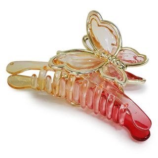 Pinza Grande De Acrílico Rectangular Ovalada Con Mariposa Bicolor Y Línea Dorada 11 Cm | XQ-20-870