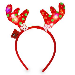 Diadema De Plástico Forro Rojo Cuernos Renos Cubiertos De Lentejuela Y Luces 14 Cm | SD-26