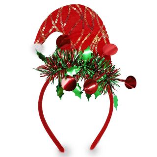 Diadema De Plástico Forro Rojo Con Gorro Navideño Cubierto De Escarcha Metalizada 14 Cm | SD-27