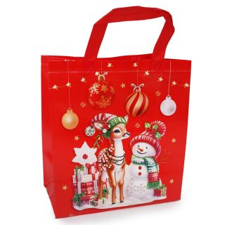 Bolsa Ecológica Textil Grande Con Estampado De Muñecos Navideños Colores 29.5 x 26.5 Cm | DZ35-2