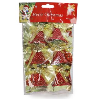 Adorno Navideño Campanas Grandes Metalizadas En Color Rojo Con Moño Dorado 23 Cm | SD-14