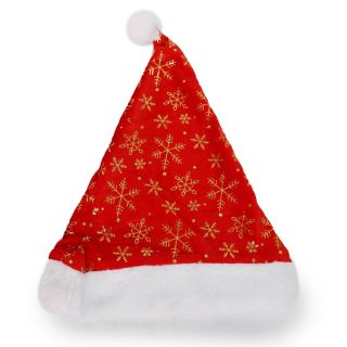 Gorro Navideño Grande De Tela Y Peluche Con Copos Metalizados En Color Rojo 37 Cm | KUN-2326