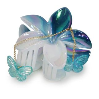 Pinza Grande De Plástico Figura Flor Hawaiana Colores Tornasol Con Cadenas Mariposas 8.5 Cm | XQ-11-520