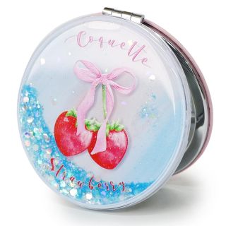 Espejo De Bolsillo Circular Doble Normal Y Aumento Relleno De Glitter Estampado Cerezas 8 Cm | XQ-19-812