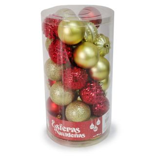 Esferas Navideñas Medianas En Color Rojo Y Dorado Grabadas Mate Y Cubiertas De Glitter 30 Cm | N-600002