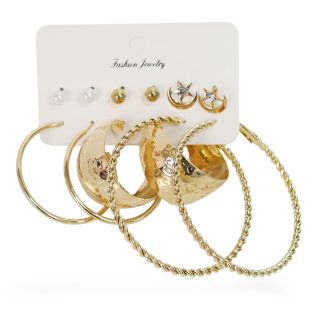 Aretes Cortos Y Arracadas Grandes En Color Dorado Grabadas Varios Modelos 7.5 Cm | ZXQ02838