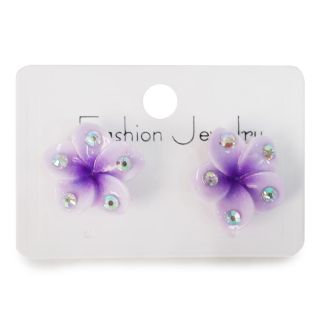 Aretes Chicos De Acrílico Figura Flor Hawaiana Bicolor Con Piedras Varios Colores 2.2 Cm | ZXQ04092