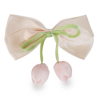 Pico Garza De Metal Con Moño Grande Y Listones Con 2 Tulipanes De Tela 14.5 Cm | ZXQ04096