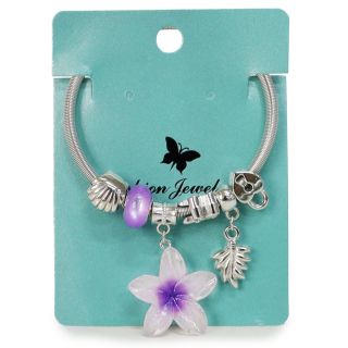 Pulsera De Metal Plateada Resorte Con Dijes Y Flor De Acrílico Varios Colores 7 Cm | ZXQ04122