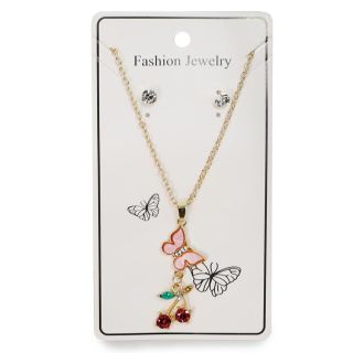 Collar Corto De Metal Cadena Dorada Delgada Con Dije Mariposa Y Cereza Cherry 13 Cm | ZXQ03819