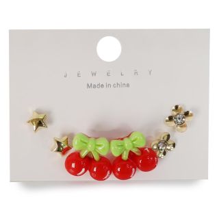 Aretes Chicos De Metal Con Perlas Piedras Y Cerezas Cherry De Acrílico Modelos 8 Cm | ZXQ03880