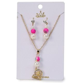 Collar Largo De Metal En Color Dorado Cadena Con Dije Piedras Y Perlas Colores Aretes 13.5 Cm | ZXQ003965