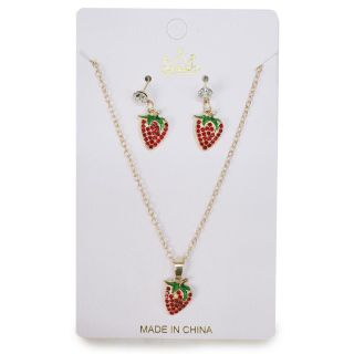 Collar Largo De Metal Cadena Delgada Dorada Con Aretes Y Dijes De Fresas 13 Cm | ZXQ04018