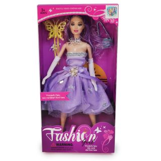 Muñeca Fashion Vestido Morado Cabello lila Mechas Y Accesorios De colores 29 Cm | VR-TDB1200
