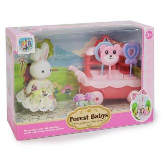 Conejito Fores Babys Blanco Terciopelo Con Vestido Carrito Paletas Y Accesorios 22 Cm | VR-QBA1015