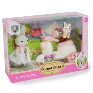Conejito Fores Babys Blanco Terciopelo Con Vestido Motoneta Y Accesorios 22 Cm | VR-QBA1015