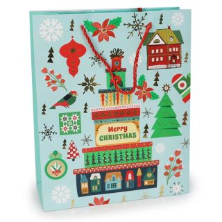 Bolsa Para Regalo Grande Estampada Muñecos Adornos Navideños 3D Metalizados 32 x 26 Cm | 750M
