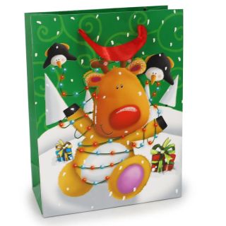 Bolsa Para Regalo Mediana Estampada Muñecos Navideños 3D Glitter 23 x 18 Cm | 571C