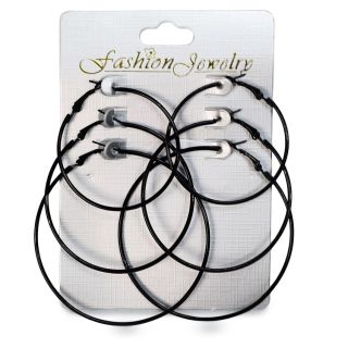 Aretes Arracadas De Metal En Color Negro Delgadas Blíster Con 3 Pares 12 Cm | XH050