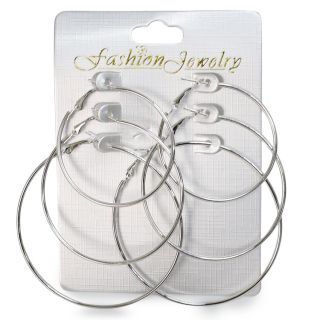 Aretes Arracadas De Metal En Color Plateadas Delgadas Blíster Con 3 Pares 12 Cm | XH050