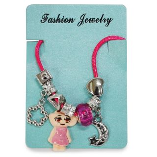 Pulsera De Hilo Con Dijes Plateados Y Tralaleros De Acrílico Varios Colores 7 Cm | XQ-21-899