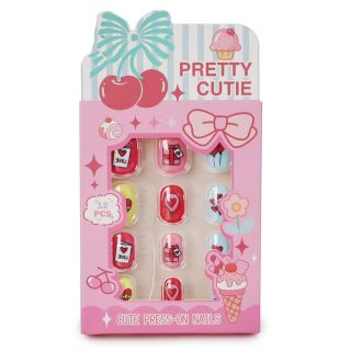 Uñas Postizas Chicas infantiles Cherry Cuadradas Estampadas En Caja Rosa 11.5 Cm | 25MK-G-116