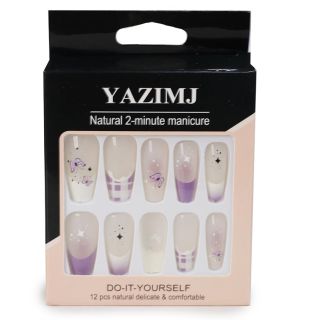 Uñas Postizas YAZIMJ En Punta Bicolor Estampadas De Colores Caja Negra Melón 11 Cm | 25MK-I-107