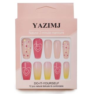 Uñas Postizas YAZIMJ En Punta Bicolor Estampadas De Colores Caja Rosa Melón 11 Cm | 25MK-I-107