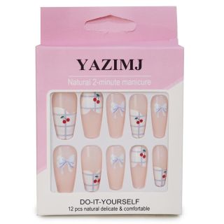 Uñas Postizas YAZIMJ En Punta Bicolor Estampadas De Colores Caja Blanca Rosa 11 Cm | 25MK-I-107