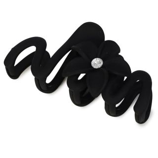 Pinza De Plástico Grande Zig Zag Con Flor Hawaiana En Color Negro Mate Con Perla 11 Cm | XH7280
