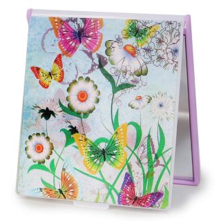 Espejo Chico De Bolsillo Cuadrado Estampado Holograma Mariposas Colores 7.5 Cm | XQ-20-851