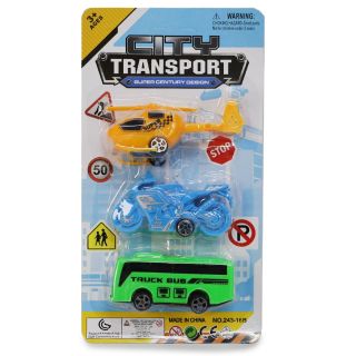 Carros Chicos De Fricción Camión Moto Y Helicóptero De Plástico En Blíster 15 Cm | TG-0137-2