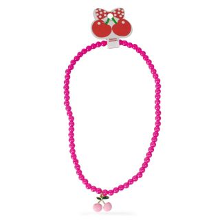 Collar Mediano Con Línea De Perlas Varios Colores Con Dije Cereza Cherry Metal 21 Cm | 25MK-H-19