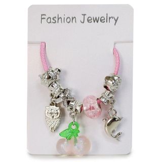 Pulsera De Hilo Con Dijes De Metal Plateados Y Cerezas Cherry De Colores 7 Cm | 25MK-H-21