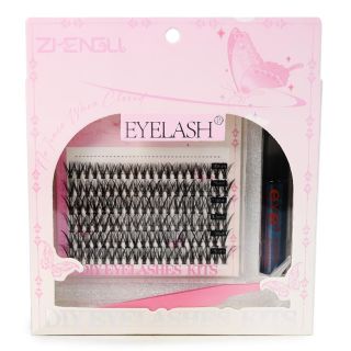 Pestañas Postizas Seminaturales En Grupo Alargadas Con Pinzas Y Pegamento Caja Rosa 16.3 Cm | ZSYB463