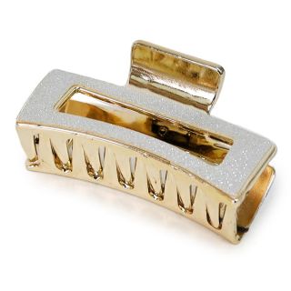 Pinza Grande De Plástico En Color Dorado Rectangular Cubierta Glitter Plateado 8.5 Cm | TA-1530-2