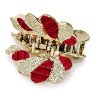 Pinza Grande De Plástico En Color Dorado Moño Hojas Ovaladas Terciopelo Colores 7.5 Cm | TA-1530-1