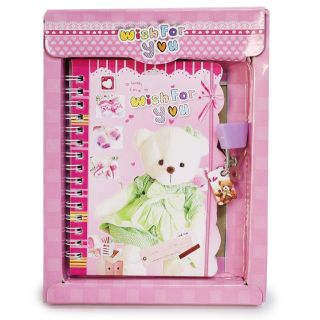 Diario Chico Estampado Osito Rosa Con Pasta Ondulada Y Candado 14.5 Cm | NUJ-857