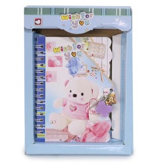 Diario Chico Estampado Osito Azul Con Pasta Ondulada Y Candado 14.5 Cm | NUJ-857