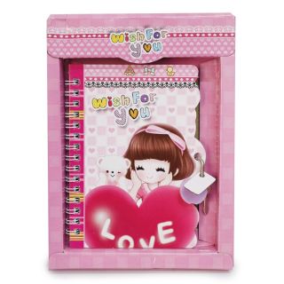 Diario Chico Estampado Niña Con Corazón Rosa Con Pasta Ondulada Y Candado 14.5 Cm | NUJ-858