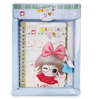 Diario Chico Estampado Niña Moño Y Lentes Con Pasta Ondulada Y Candado 14.5 Cm | NUJ-858